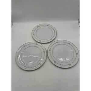 Wyndham VALENCIA Fine China Japan 364 Floral Silver‎ Trim Dinner Plate lot of 3
